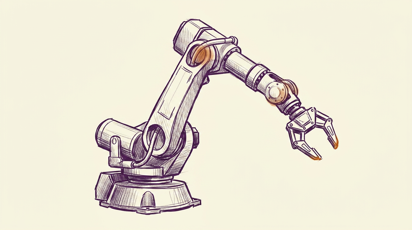 Consultants observing an industrial robotic arm