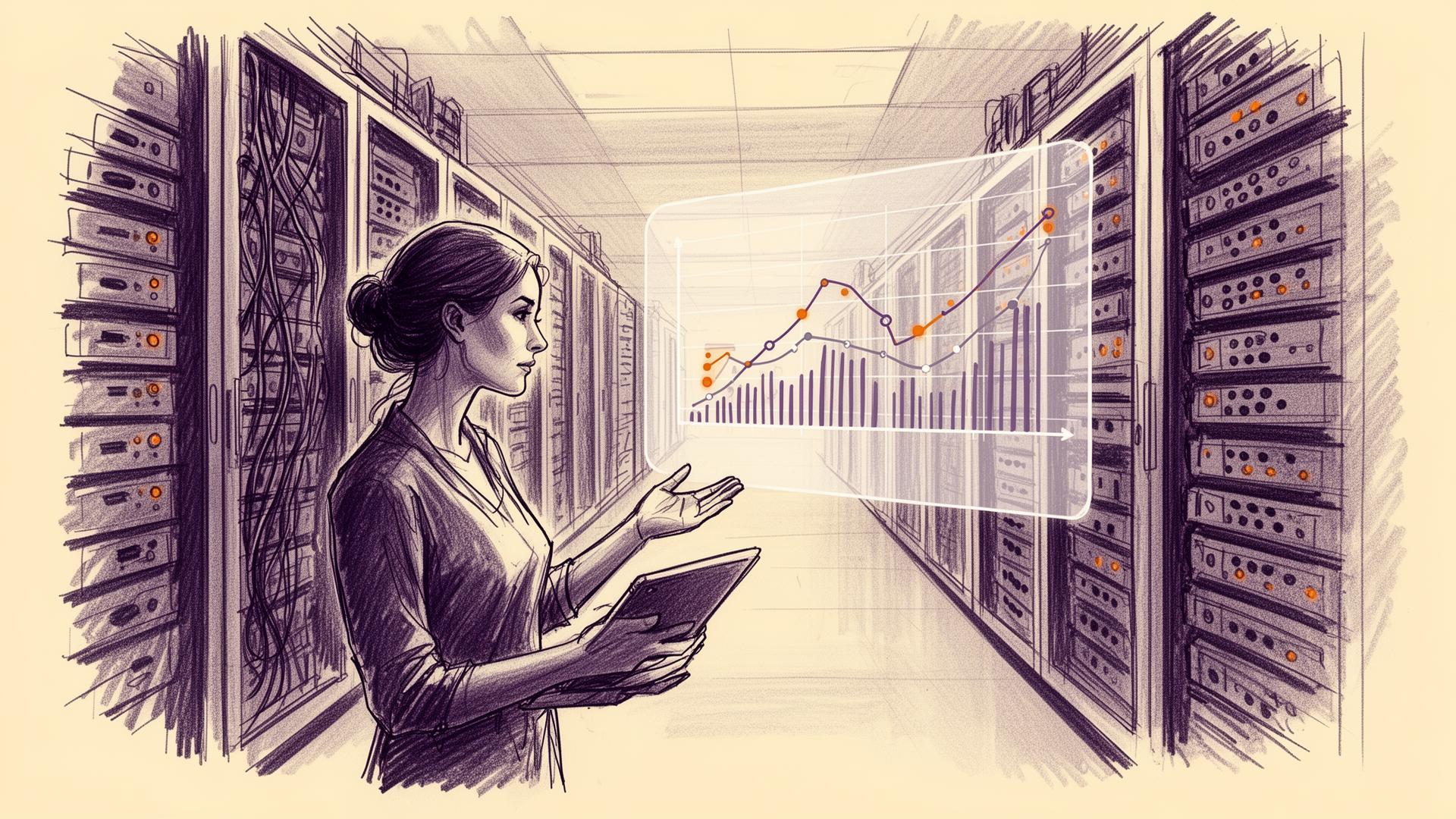 Executive presenting analytics on a large screen