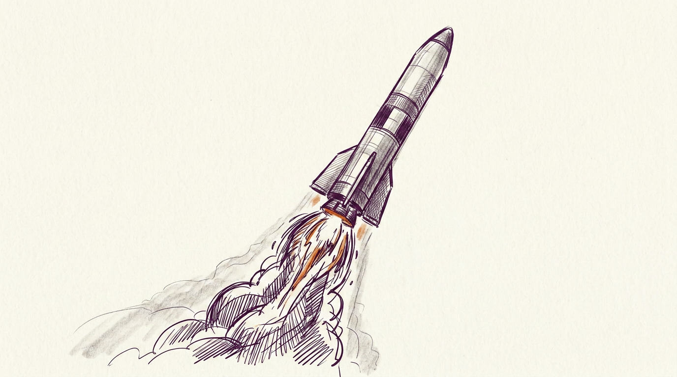 Spacecraft launching at dawn