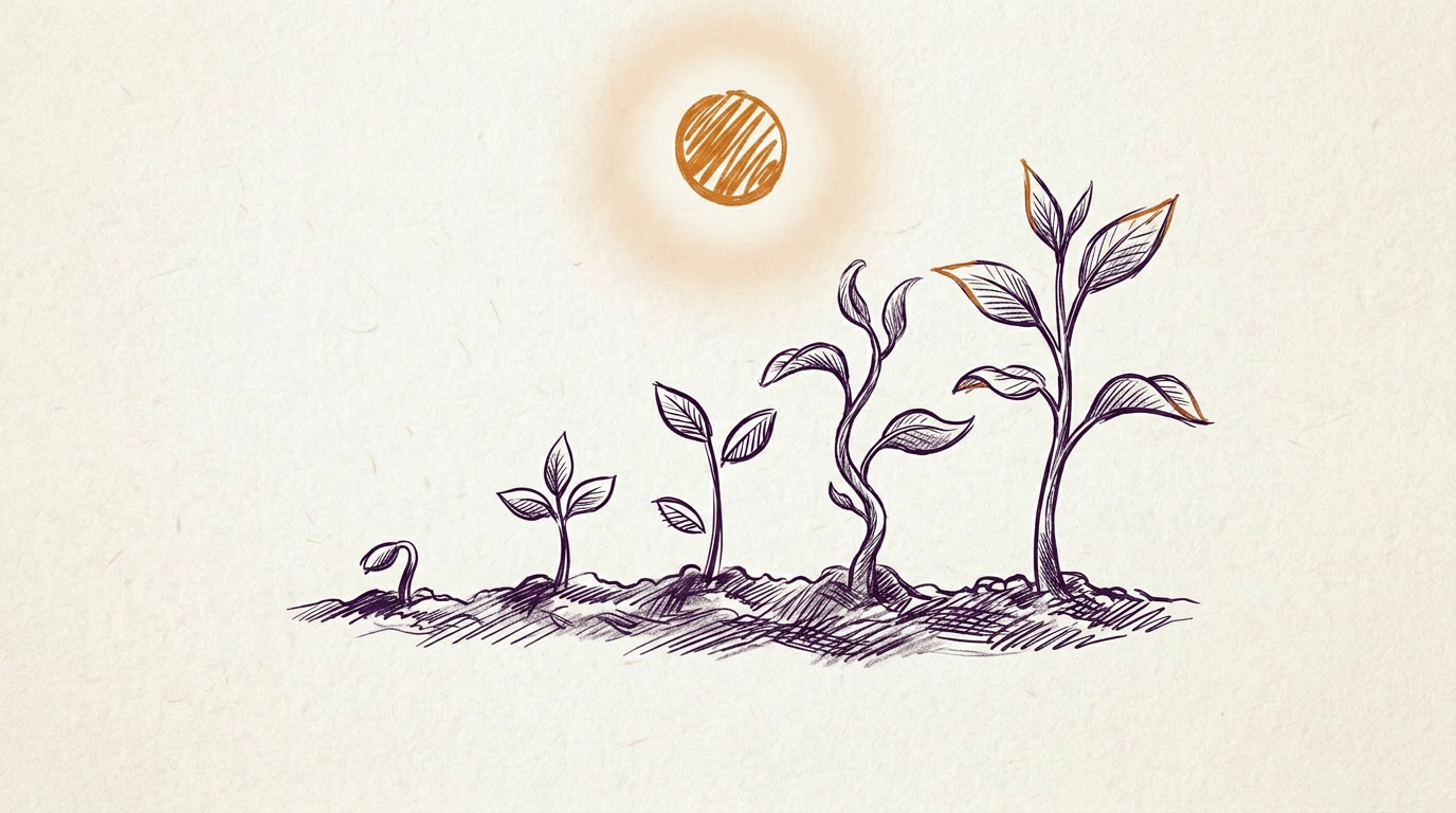 Young plants growing toward the light